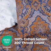 100% Cotton Sateen Printed Duvet Cover Set - 300 Thread Count Luxury Bedding - Ultra Soft & Breathable - 18493